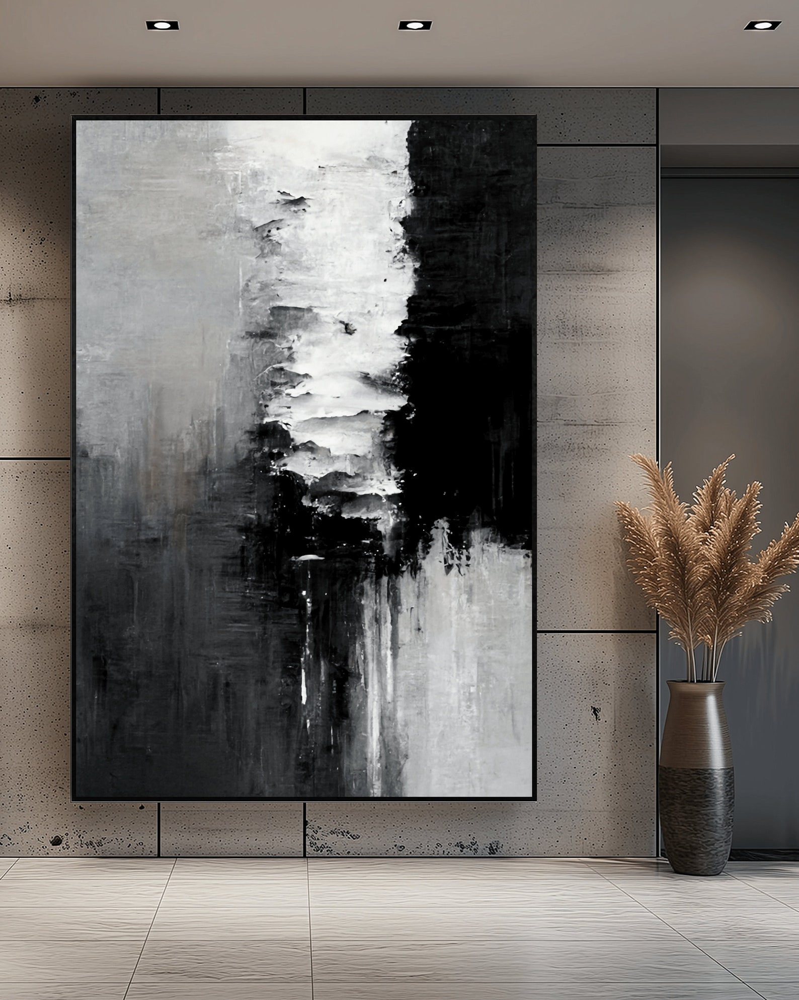 Black White Abstract Canvas, Black and White, Black White Wall Art ...