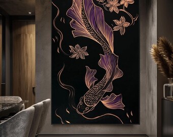Koi Fish Line Art Print: Japanese Wall Decor (Digital Download)