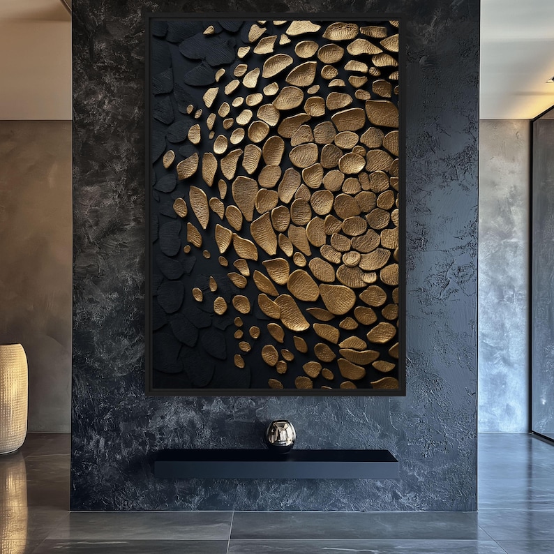 Black and Gold Abstract Canvas Art: Modern Framed Wall Decor - Etsy