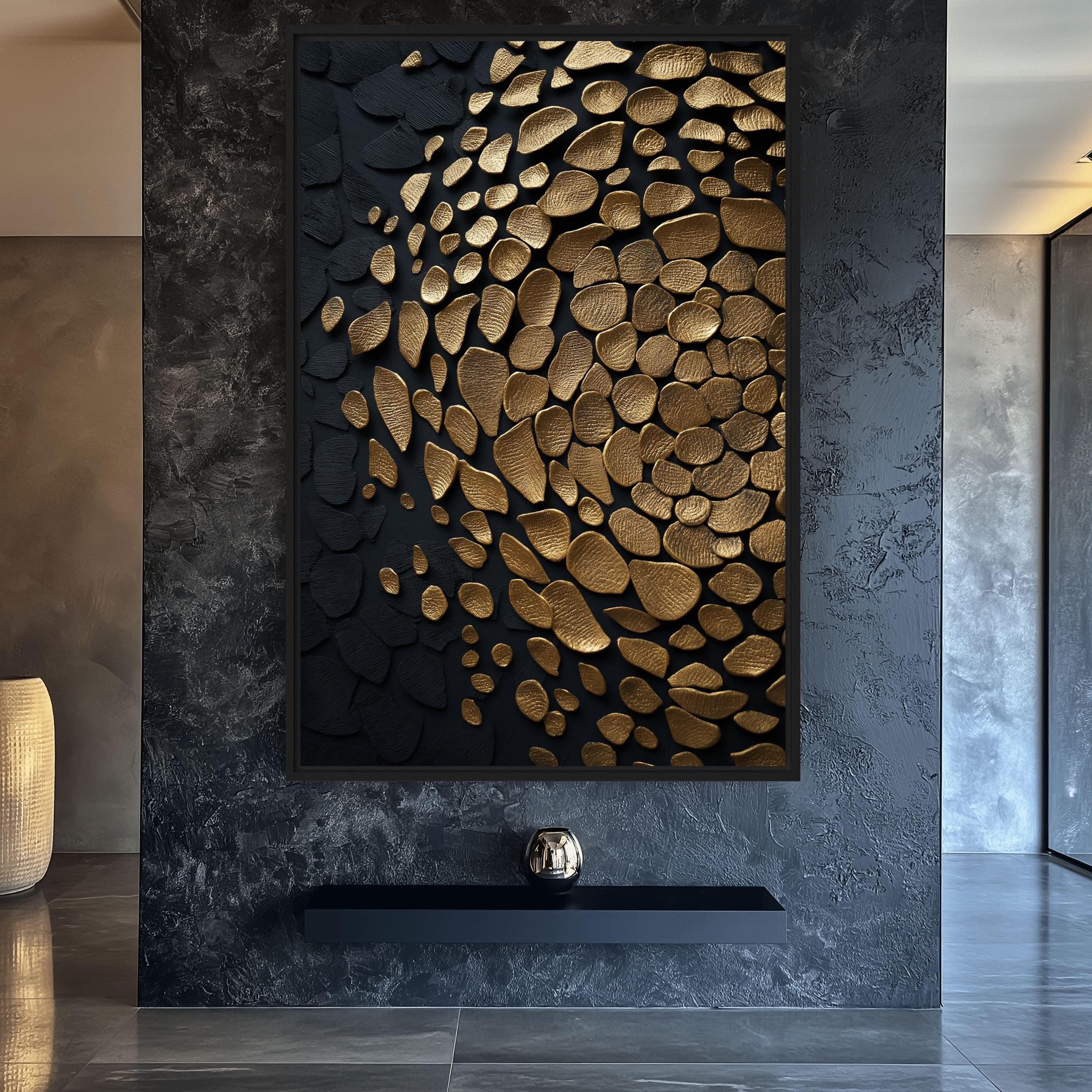 Black and Gold Abstract Canvas Art: Modern Framed Wall Decor - Etsy