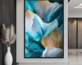 Teal Abstract Art Framed Canvas: Modern Wall Decor
