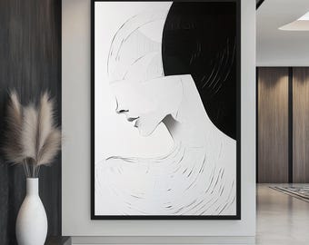 Minimalist Portrait Art: Black and White Framed Canvas