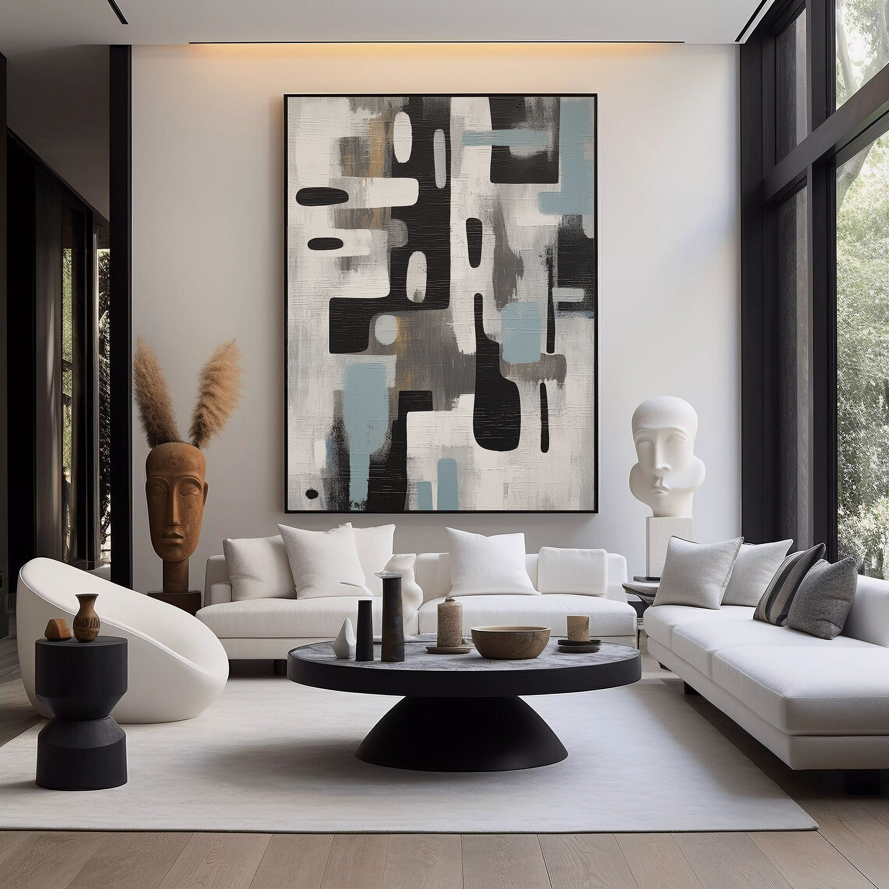 Black and White Abstract Art Digital Print, Black and White Art, Black — free download