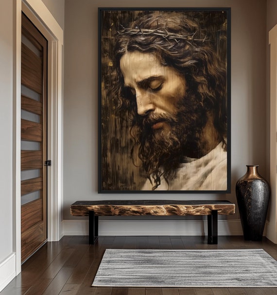 Framed Jesus Christ Portrait: Religious Christian Canvas Wall Art