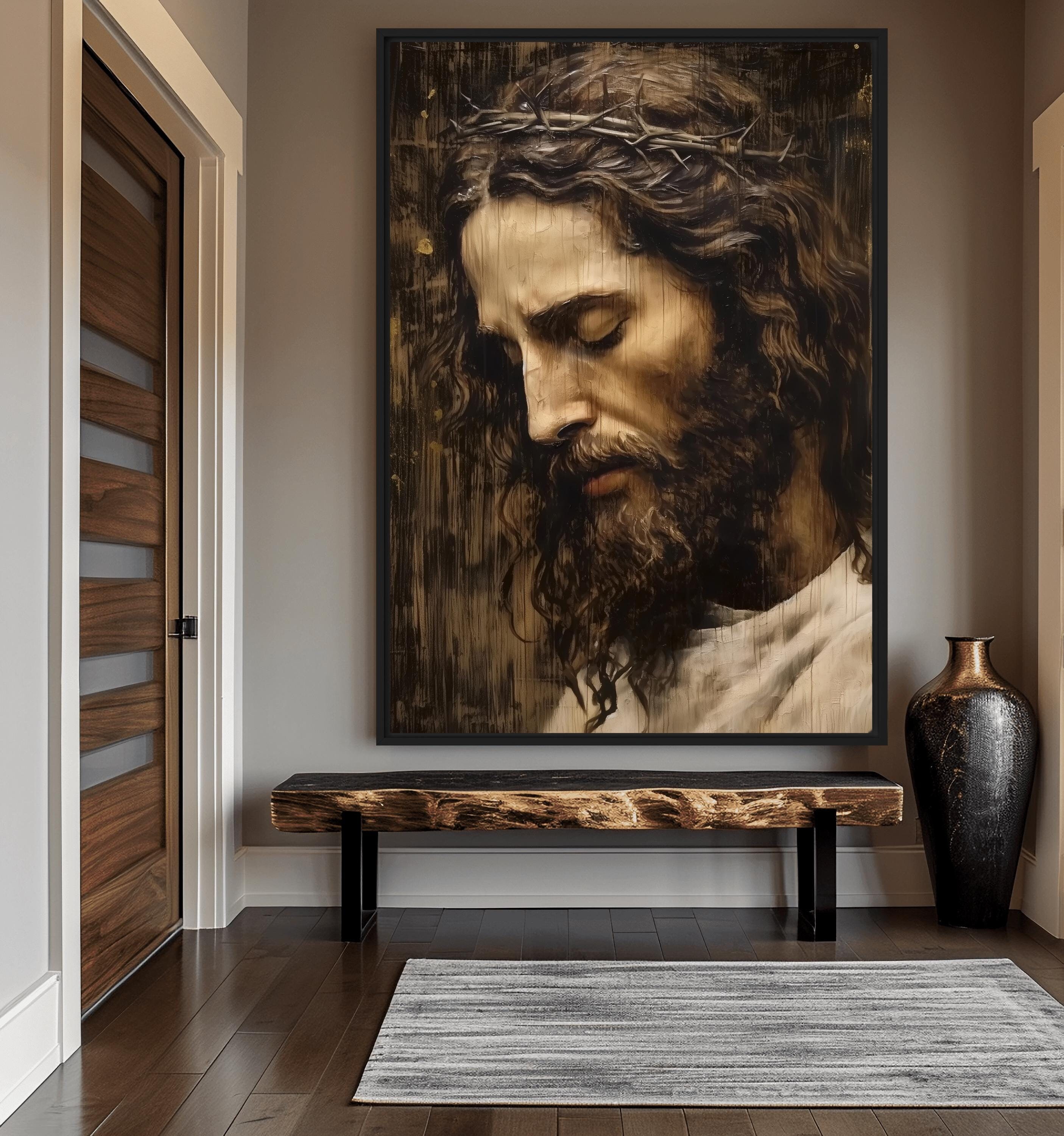 Framed Jesus Christ Portrait: Religious Christian Canvas Wall Art