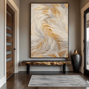 Feathers Abstract Framed Poster: Gold & White Feather Wall Art image 4