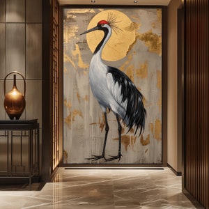 Crane Japandi Art Digital Print, Crane Print, Crane Art Print, Crane Wall Art, Crane Painting, Bird Art Print, Japanese Wall Art, Home Decor