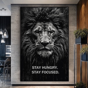 Lion Motivational Digital Print, Lion, Lion Wall Art, Motivational Poster, Black and White, Lion Painting, Digital Print, Motivational Art