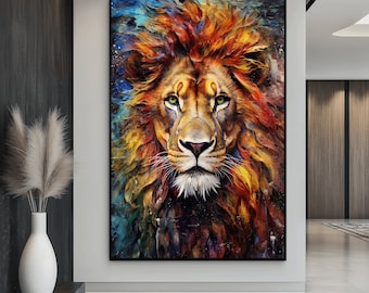 Lion Colorful Abstract Digital Print, Lion Wall Art, Lion Painting, Lion Print, Colorful Wall Art, Abstract Art, Digital Print, Home Decor