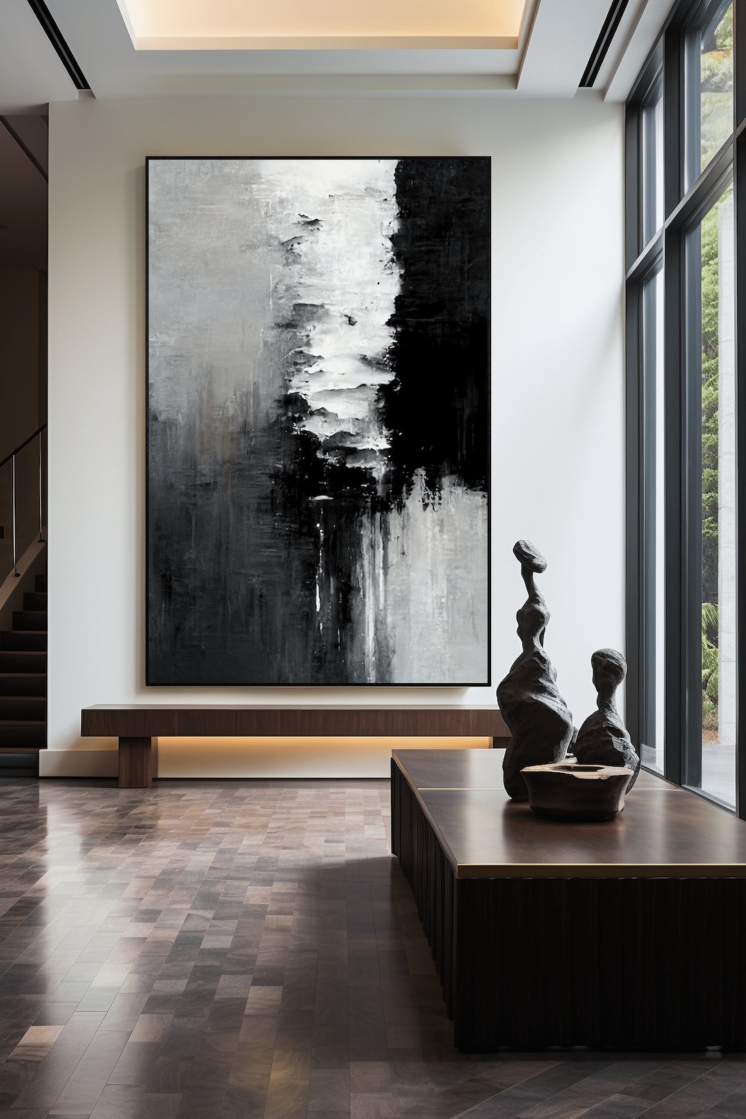 Black White Abstract Canvas, Black and White, Black White Wall Art ...