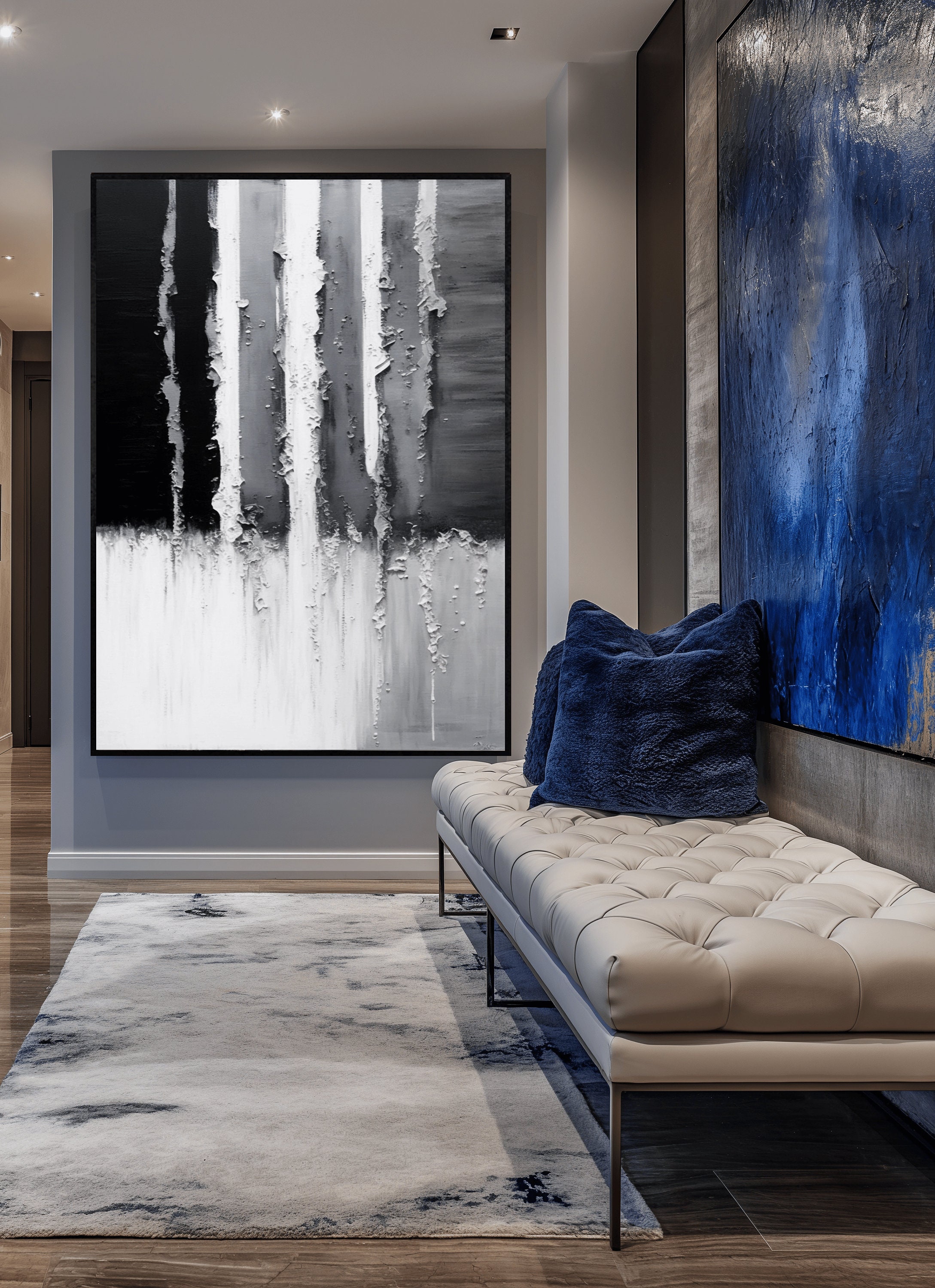 Black and White Abstract Canvas Print: Modern Minimalist Wall Art - Etsy