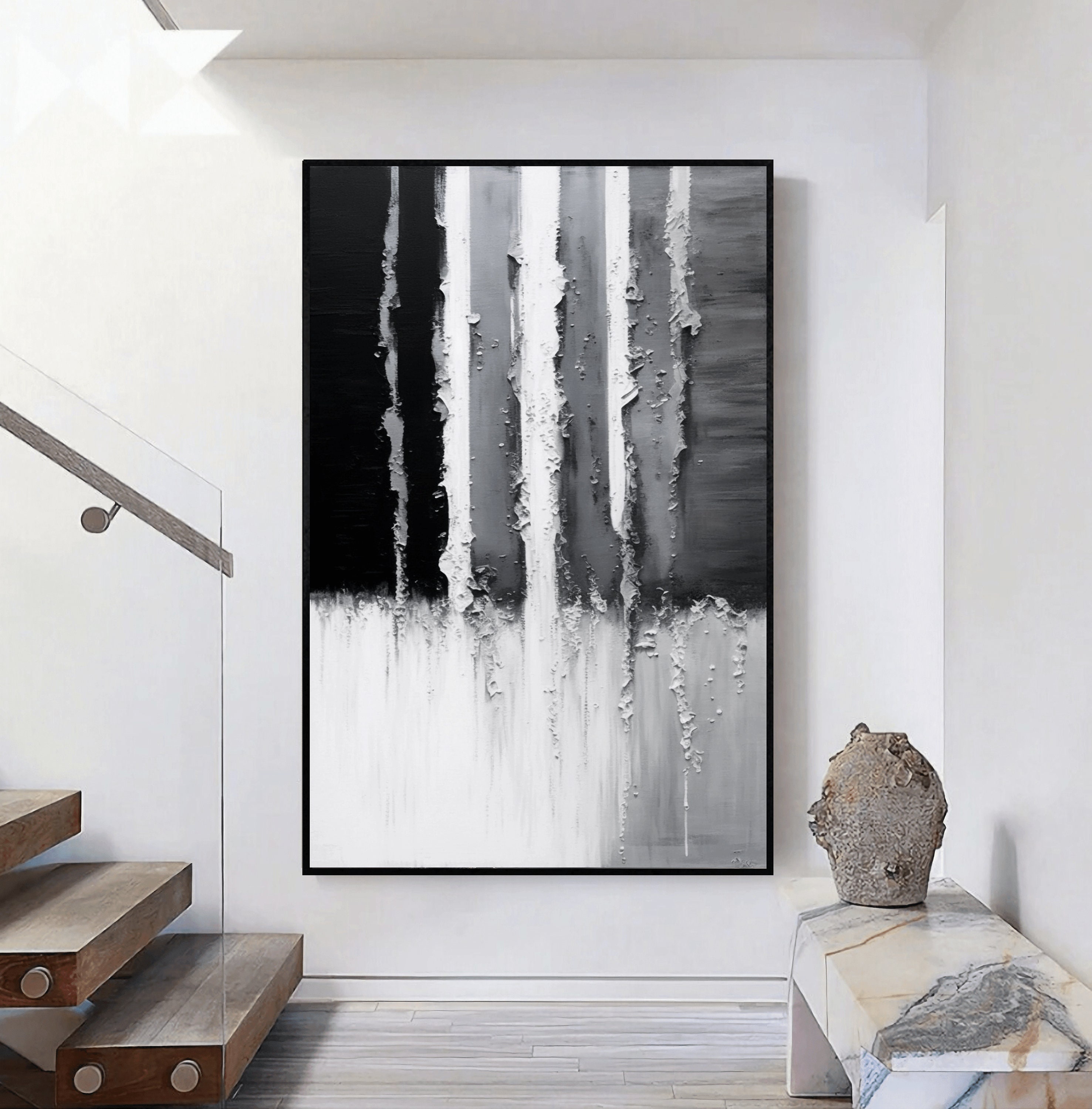 Black and White Abstract Canvas Print: Modern Minimalist Wall Art - Etsy