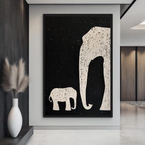 Elephant Silhouette Minimalist Art Framed Canvas, Black and White Art, Black and White, Elephant Painting, Elephant Print, Elephant Poster