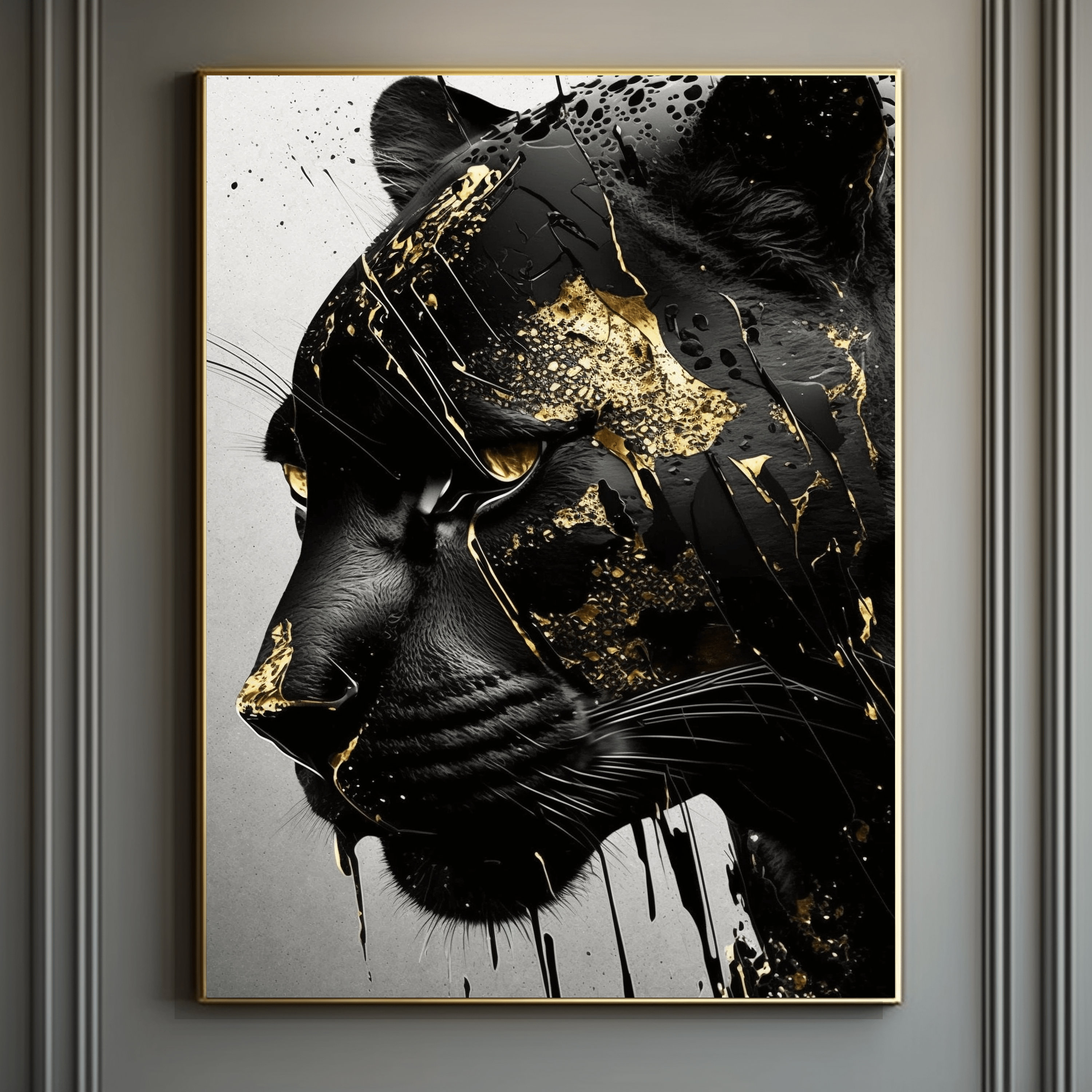 Black Panther Framed Poster Abstract Wall Art Black and Gold Etsy