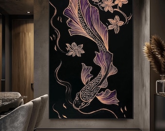 Koi Fish Framed Canvas: Japanese Minimalist Wall Art