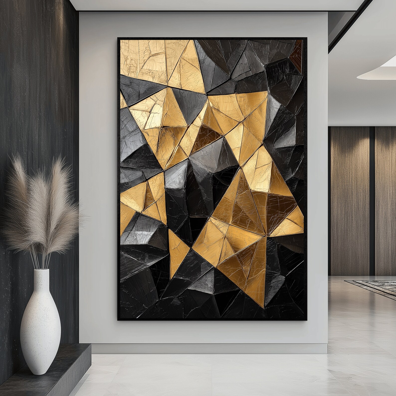 Black and Gold Geometric Framed Canvas: Modern Abstract Wall Art - Etsy