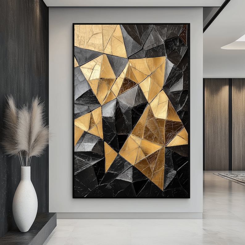 Black and Gold Geometric Framed Canvas: Modern Abstract Wall Art - Etsy