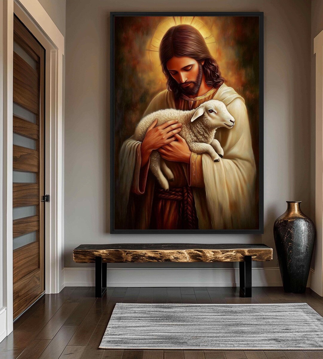 Jesus and Lamb Printable – Religious Wall Art – Bible Art Digital Print ...