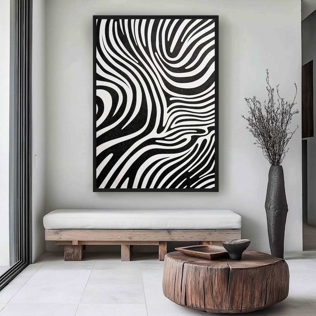 Framed Black and White Abstract Canvas Art: Modern Geometric Lines - Etsy