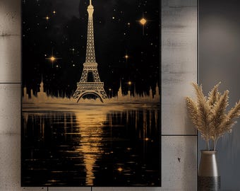 Black and Gold Eiffel Tower Abstract Art Print (Digital Download)