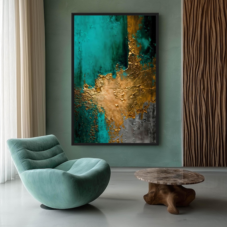 Teal Gold Abstract Art Print: Modern Wall Decor (digital Download) - Etsy