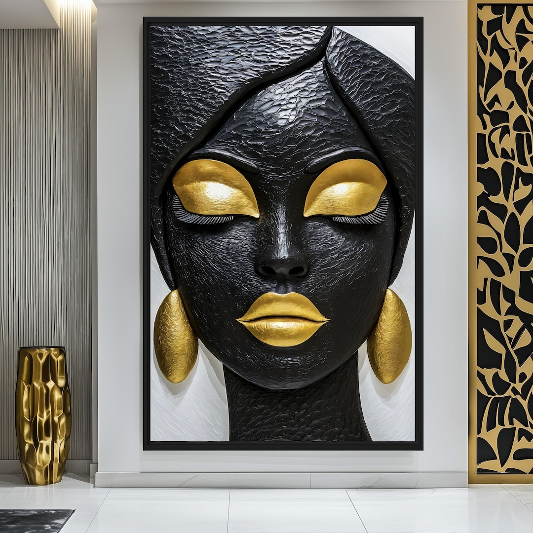 Black and Gold African Woman Canvas Art: Afrocentric Ethnic Decor - Etsy