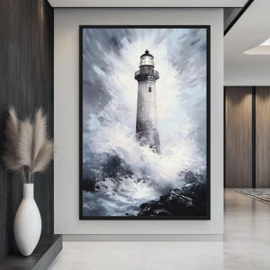 Lighthouse Modern Art Framed Canvas, Lighthouse Art, Lighthouse Wall Art, Lighthouse Print, Nautical Decor, Coastal Decor, Seascape Painting