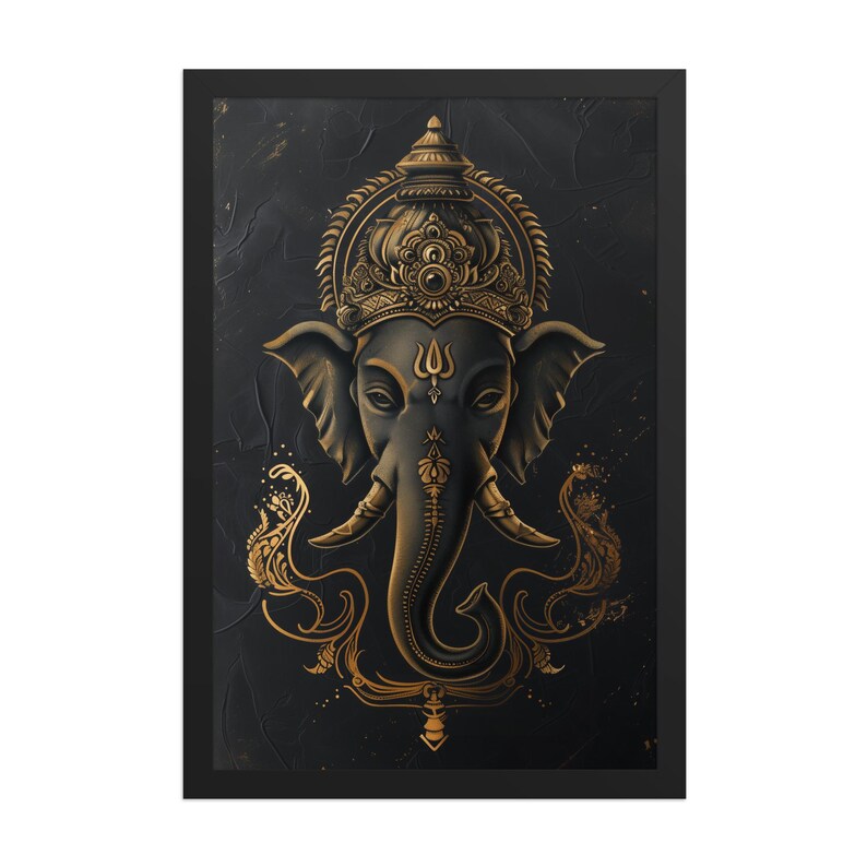 Lord Ganesha Framed Poster: Black and Gold Hindu Wall Art image 5