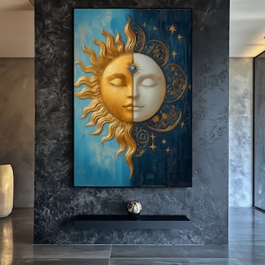 Sun and Moon Digital Print, Sun and Moon, Sun and Moon Print, Sun and Moon Art, Sun Wall Art, Moon Wall Art, Celestial Art, Modern Wall Art