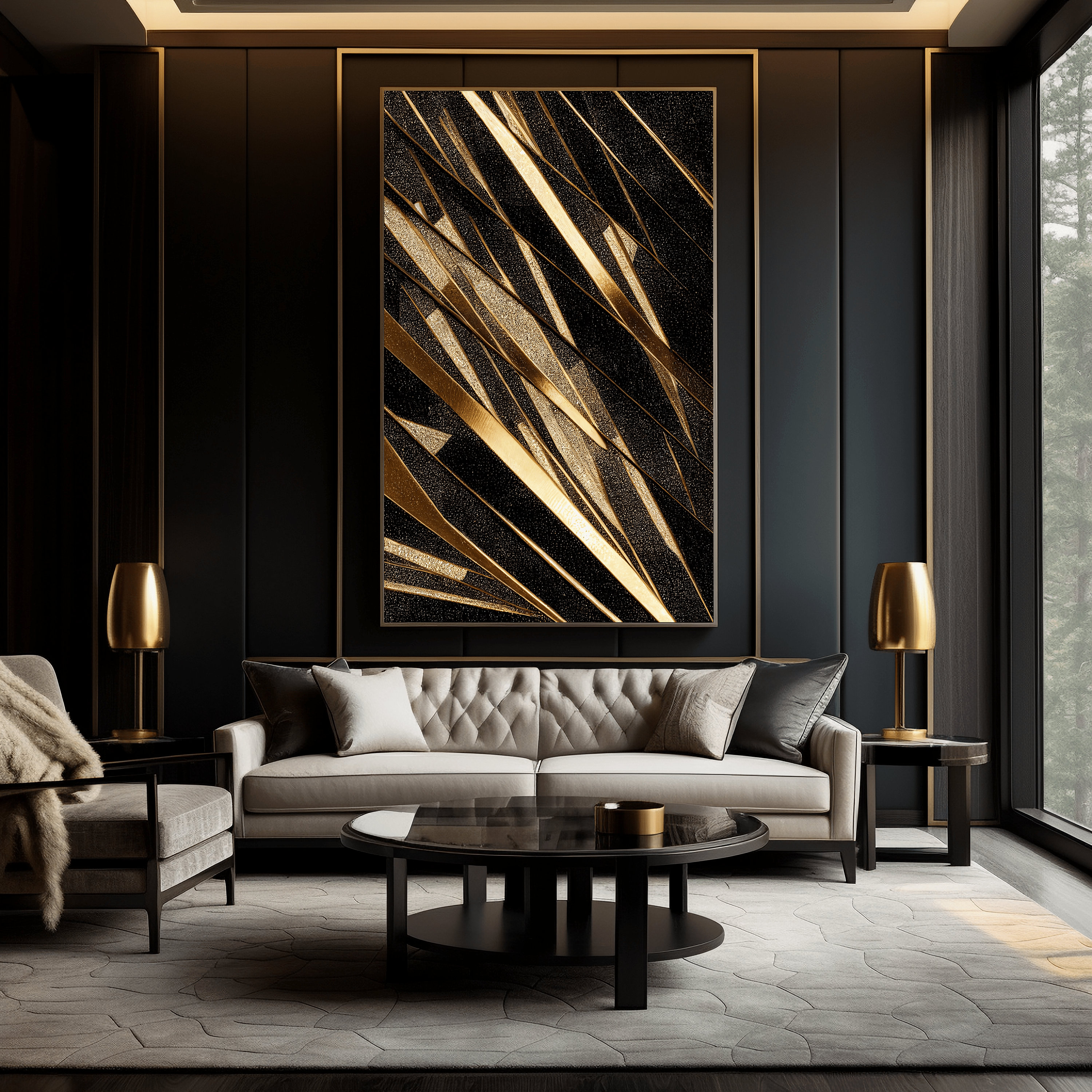 Black and Gold Abstract Art Digital Print, Black Gold Wall Art, Black