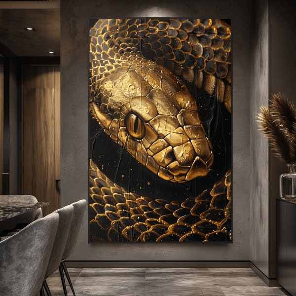 Snake Abstract Art Digital Print, Snake, Snake Wall Art, Snake Art Print, Snake Painting, Black and Gold, Luxury Wall Art, Animal Print, Art