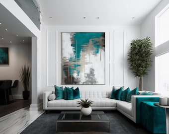 Teal Abstract Canvas Wall Art: Modern Home Decor