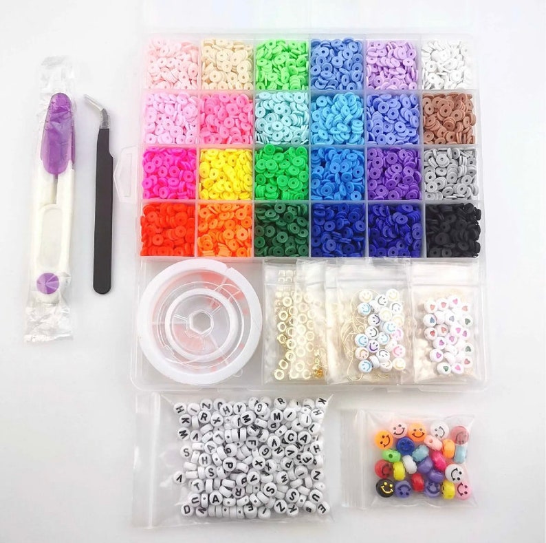 26 Grid 6000pc Polymer Clay Bead Set Jewellery Making Kit For Kids Adults Smiley, Letter Beads Bracelet Charms Crafting Supplies Preppy image 10