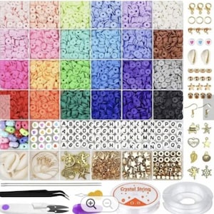 26 Grid 6000pc Polymer Clay Bead Set Jewellery Making Kit For Kids Adults Smiley, Letter Beads Bracelet Charms Crafting Supplies Preppy image 1