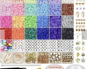 26 Grid 6000pc Polymer Clay Bead Set Jewellery Making Kit For Kids Adults Smiley, Letter Beads Bracelet Charms Crafting Supplies - Preppy