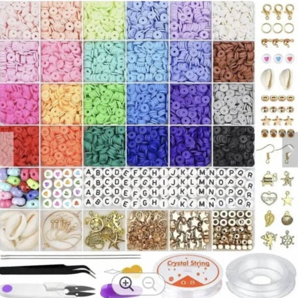 26 Grid 6000pc Set di perline in argilla polimerica Kit per creazione di gioielli per bambini Adulti Faccina, Lettera Perline Braccialetti Ciondoli Forniture artigianali - Preppy