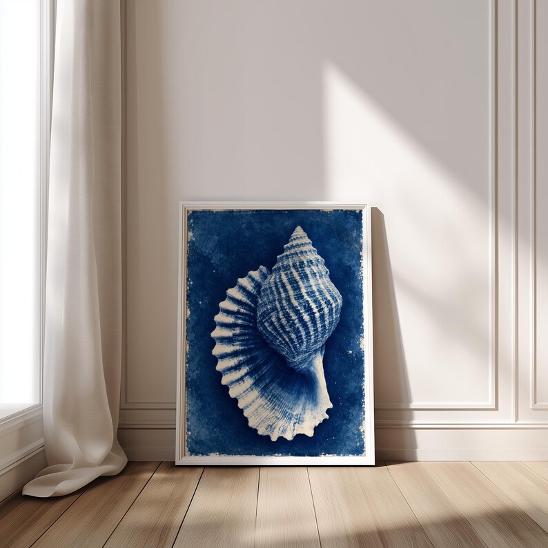 Shell Print Artist Cyanotype Seashell Print | Navy Blue Shell Wall Art | Vintage Coastal ...