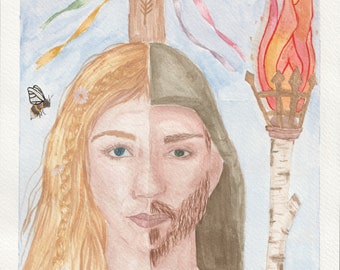 A5 art print, beltane decor, altar decor, pagan art, boho wall art, goddess art, flora goddess, witchy decor, witchcraft, greenman wall