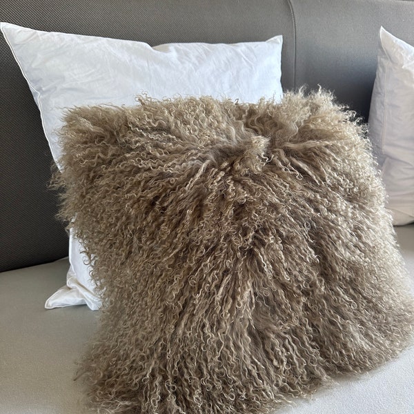 Coussin tibétain en peau de mouton| Oreiller en fourrure mongole | Housse de coussin en fourrure Housse de coussin en fourrure | Housse de coussin HOME DECOR taupe 40 x 40 cm