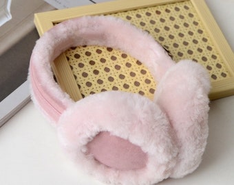 Sheepskin women's earmuffs from 100% lambskin pink for ladys and children for cold season