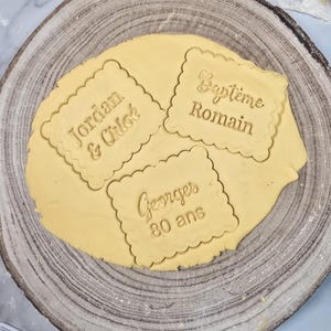 Customizable Petit Beurre Cookie Cutter - 2 Lines of Text, Double Font of Your Choice - Fimo Biscuit Mold Decoration - Unique Gift