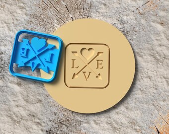 Cortador de galletas con forma de corazón y flecha con la palabra AMOR - Galletas para bodas, San Valentín - Regalo para parejas