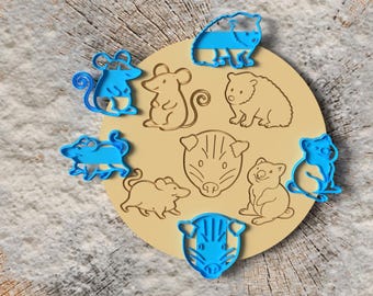 Cookie cutter kit 5 Possum Cookie Cutters - Cute Possum, Fluffy Possum, Possum Face, Possum Scream, Sitting Possum, Quokka