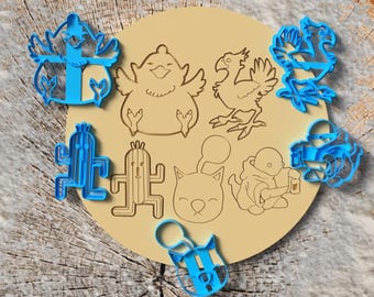 Final Fantasy X Critters Cookie Cutters - Chocobo, Tonberry, Cactuar, Big Chocobo, Moogle FF14