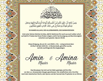 Digital Luxury Nikkah Certificate Dini Nikah Belgesi Nikkah Certificate Document A5 A4 Marriage Certificate Wedding Engagement Personalized Design