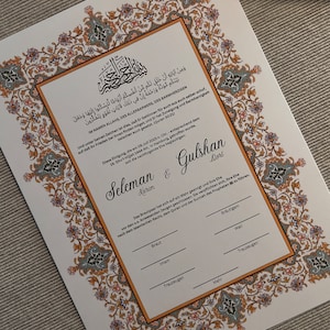 Luxury Green Nikkah Certificate Dini Nikah Belgesi Nikkah Zertifikat Dokument A5 A4 Eheurkunde Hochzeit Hennaabend Verlobung Personalisiert