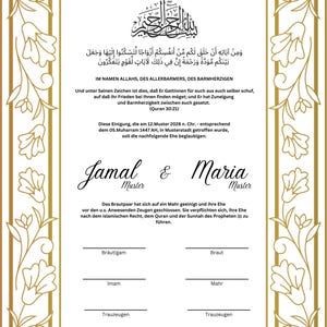 Digital Luxury Nikkah Certificate Dini Nikah Belgesi Nikkah Zertifikat Dokument A5 A4 Eheurkunde Hochzeit Verlobung Personalisiert