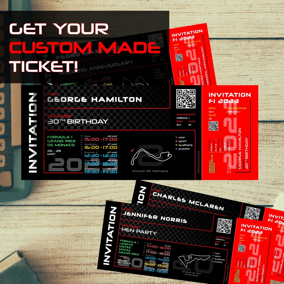 Grand Prix F1 Formula 1 Ticket Voucher Invite Personalised Valentines