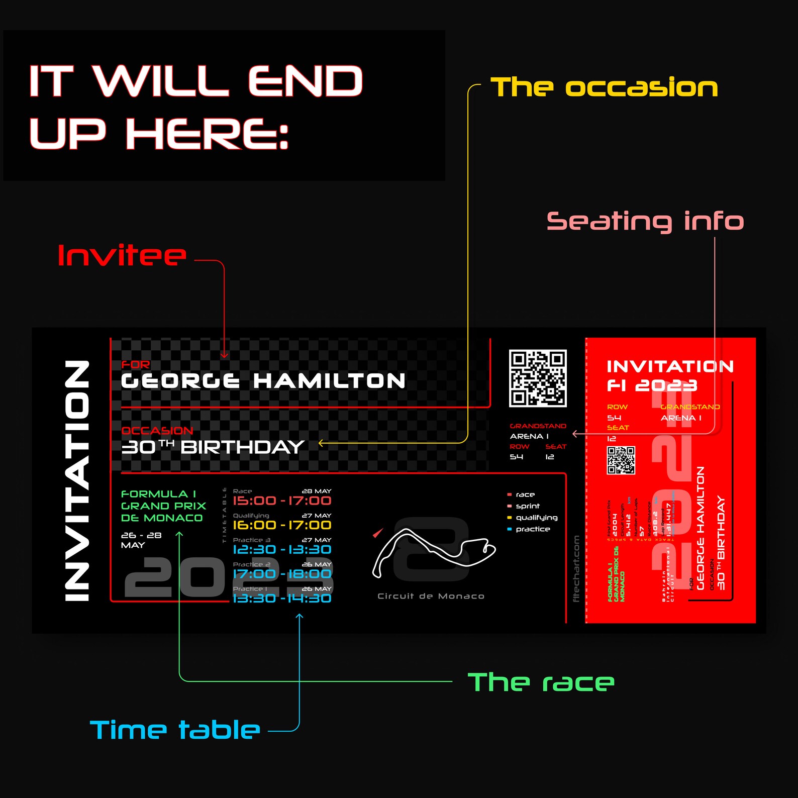 Grand Prix F1 Formula 1 Ticket Voucher Invite Personalised Valentines