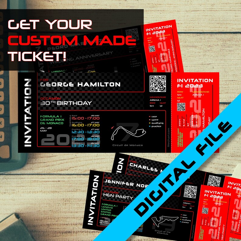 Grand Prix F1 Formula 1 Ticket Voucher Invite Personalised Valentines Day F1 Gift Editable Motor